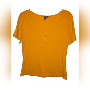 Rue21 Mustard Short Sleeve Ribbed Henley Top